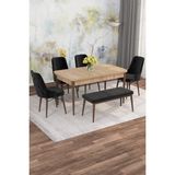 Mona Meşe Desen 80X132 Açılabilir Mdf Masa Yemek Odası Takımı, Mutfak Takımı 4 Adet Sandalye - Siyah