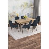 Mona Meşe Desen 80X132 Açılabilir Mdf Masa Yemek Odası Takımı, Mutfak Takımı 6 Adet Sandalye - Antrasit
