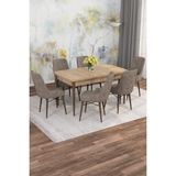 Mona Meşe Desen 80X132 Açılabilir Mdf Masa Yemek Odası Takımı, Mutfak Takımı 6 Adet Sandalye - Cappuccino