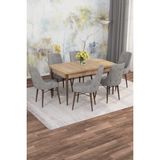 Mona Meşe Desen 80X132 Açılabilir Mdf Masa Yemek Odası Takımı, Mutfak Takımı 6 Adet Sandalye - Gri