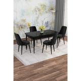 Mona Siyah Mermer 80X132 Açılabilir Mdf Masa Yemek Odası Takımı, Mutfak Takımı 4 Adet Sandalye