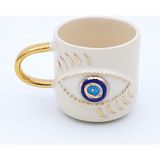 Monako Limited Edition 24 Ayar Altın Işlemeli Göz Figürlü %100 El Yapımı Duble Türk Kahvesi Fincanı