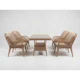 Monalin Home Garden Alaçatı Kapuçino 4 KIŞILIK(1-1-1-1-MASA(80*140)) Rattan Örgü Bahçe & Balkon & Teras Masa Sandalye Takımı