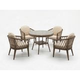 Monalin Home Garden Bodrum Kahverengi 4 Kişilik(1-1-1-1-Masa) Rattan Örgü Bahçe & Balkon & Teras Masa Sandalye Takımı - Kahveregi