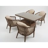 Monalin Home Garden Bodrum Kahverengi 4 KIŞILIK(1-1-1-1-MASA(80*140)) Rattan Örgü Bahçe & Balkon & Teras Masa Sandalye Takımı - Kahveregi