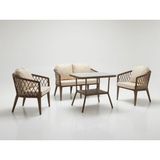 Monalin Home Garden Bodrum Kahverengi 4 Kişilik(2-1-1-Masa) Rattan Örgü Bahçe & Balkon & Teras Oturma Grubu Minderli & Camlı & Masalı Takım - Kahveregi