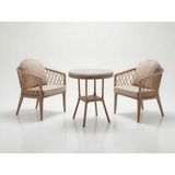 Monalin Home Garden Bodrum Kapuçino 2 Kişilik(1-1-Masa) Rattan Örgü Bahçe & Balkon & Teras Oturma Grubu Minderli & Camlı & Masalı Takım