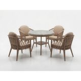 Monalin Home Garden Bodrum Kapuçino 4 Kişilik(1-1-1-1-Masa) Rattan Örgü Bahçe & Balkon & Teras Masa Sandalye Takımı