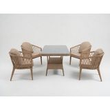 Monalin Home Garden Bodrum Kapuçino 4 KIŞILIK(1-1-1-1-MASA(80*140)) Rattan Örgü Bahçe & Balkon & Teras Masa Sandalye Takımı