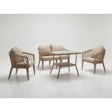 Monalin Home Garden Bodrum Kapuçino 4 Kişilik(2-1-1-Masa) Rattan Örgü Bahçe & Balkon & Teras Oturma Grubu Minderli & Camlı & Masalı Takım