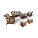 Monalin Home Garden I Elite 7 Kişilik Oturma Takımı (Kahverengi) I Rattan El Örgüsü Bahçe Mobilyası - Kahverengi - Krem