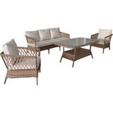 Monalin Home Garden I Loft 5 Kişilik Oturma Takımı (Kahverengi) I Rattan El Örgüsü Bahçe Mobilyası - Kahverengi - Krem