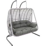 Monalin Home Garden Kudüs Rattan El Örgüsü Çift Kişilik Balkon Teras Bahçe Salıncağı - Açık Gri