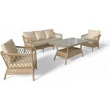 Monalin Home Garden Loft Kapuçino 5 Kişilik(3-1-1-Masa) Rattan Örgü Bahçe & Balkon & Teras Oturma Grubu Minderli & Camlı & Masalı Takımı