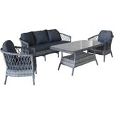 Monalin Home Garden Miami 5 Kişilik(3-1-1-Masa) Rattan Örgü Bahçe & Balkon & Teras Oturma Grubu Minderli & Camlı & Masalı Takımı - Antrasit - Gri