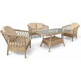 Monalin Home Garden Miami Kapuçino 4 Kişilik(2-1-1-Masa) Rattan Örgü Bahçe & Balkon & Teras Oturma Grubu Minderli & Camlı & Masalı Takım