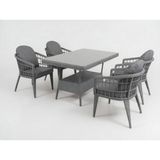 Monalin Home Garden Milano Gri 4 KIŞILIK(1-1-1-1-MASA(80*140)) Rattan Örgü Bahçe & Balkon & Teras Masa Sandalye Takımı