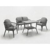 Monalin Home Garden Milano Gri 4 Kişilik(2-1-1-Masa) Rattan Örgü Bahçe & Balkon & Teras Oturma Grubu Minderli & Camlı & Masalı Takım