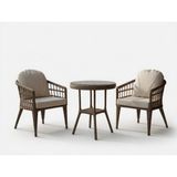 Monalin Home Garden Milano Kahverengi 2 Kişilik(1-1-Masa) Rattan Örgü Bahçe & Balkon & Teras Oturma Grubu Minderli & Camlı & Masalı Takım - Kahveregi