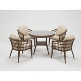 Monalin Home Garden Milano Kahverengi 4 Kişilik(1-1-1-1-Masa) Rattan Örgü Bahçe & Balkon & Teras Masa Sandalye Takımı - Kahveregi