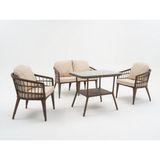 Monalin Home Garden Milano Kahverengi 4 Kişilik(2-1-1-Masa) Rattan Örgü Bahçe & Balkon & Teras Oturma Grubu Minderli & Camlı & Masalı Takım - Kahveregi
