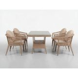 Monalin Home Garden Milano Kapuçino 4 KIŞILIK(1-1-1-1-MASA(80*140)) Rattan Örgü Bahçe & Balkon & Teras Masa Sandalye Takımı