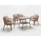 Monalin Home Garden Milano Kapuçino 4 Kişilik(2-1-1-Masa) Rattan Örgü Bahçe & Balkon & Teras Oturma Grubu Minderli & Camlı & Masalı Takım