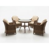 Monalin Home Garden Napoli Kahverengi 4 Kişilik(1-1-1-1-Masa) Rattan Örgü Bahçe & Balkon & Teras Masa Sandalye Takımı - Kahveregi