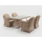 Monalin Home Garden Napoli Kapuçino 4 KIŞILIK(1-1-1-1-MASA(80*140)) Rattan Örgü Bahçe & Balkon & Teras Masa Sandalye Takımı