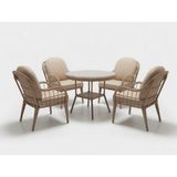 Monalin Home Garden Sidney Kapuçino 4 Kişilik(1-1-1-1-Masa) Rattan Örgü Bahçe & Balkon & Teras Masa Sandalye Takımı