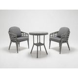 Monalin Home Garden Venedik Gri 2 Kişilik(1-1-Masa) Rattan Örgü Bahçe & Balkon & Teras Oturma Grubu Minderli & Camlı & Masalı Takım