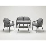Monalin Home Garden Venedik Gri 4 Kişilik(2-1-1-Masa) Rattan Örgü Bahçe & Balkon & Teras Oturma Grubu Minderli & Camlı & Masalı Takım