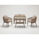 Monalin Home Garden Venedik Kapuçino 4 Kişilik(2-1-1-Masa) Rattan Örgü Bahçe & Balkon & Teras Oturma Grubu Minderli & Camlı & Masalı Takım