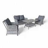 Monalin Mobilya Elite Gri 4 Kişilik(2-1-1-masa) Rattan Örgü Bahçe ve Balkon ve Teras Oturma Grubu Minderli ve Camlı ve Masalı Takım