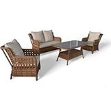 Monalin Mobilya Elite Kahverengi 4 Kişilik(2-1-1-masa) Rattan Örgü Bahçe ve Balkon ve Teras Oturma Grubu Minderli ve Camlı ve Masalı Takım