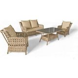 Monalin Mobilya Elite Kapuçino 4 Kişilik(2-1-1-Masa) Rattan Örgü Bahçe & Balkon & Teras Oturma Grubu Minderli & Camlı & Masalı Takım