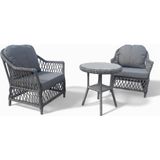 Monalin Mobilya Lizbon Gri 2 Kişilik(1-1-Masa) Rattan Örgü Bahçe & Balkon & Teras Oturma Grubu Minderli & Camlı & Masalı Takım