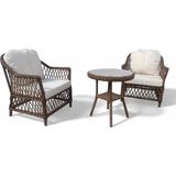 MONALİN MOBİLYA Lizbon Kahverengi 2 Kişilik(1-1-Masa) Rattan Örgü Bahçe & Balkon & Teras Oturma Grubu Minderli & Camlı & Masalı Takım