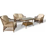 MONALİN MOBİLYA Lizbon Kahverengi 4 Kişilik(2-1-1-Masa) Rattan Örgü Bahçe & Balkon & Teras Oturma Grubu Minderli & Camlı & Masalı Takım
