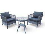 MONALİN MOBİLYA Loft Gri 2 Kişilik(1-1-Masa) Rattan Örgü Bahçe & Balkon & Teras Oturma Grubu Minderli & Camlı & Masalı Takım