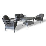 Monalin Mobilya Miami Gri 4 Kişilik(2-1-1-masa) Rattan Örgü Bahçe ve Balkon ve Teras Oturma Grubu Minderli ve Camlı ve Masalı Takım