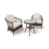 Monalin Mobilya Miami Kahverengi 2 Kişilik 1-1-masa Rattan Örgü Bahçe & Balkon & Teras Oturma Grubu Minderli & Camlı & Masalı Takım Kahverengi