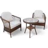 MONALİN MOBİLYA Miami Kahverengi 2 Kişilik(1-1-Masa) Rattan Örgü Bahçe & Balkon & Teras Oturma Grubu Minderli & Camlı & Masalı Takım