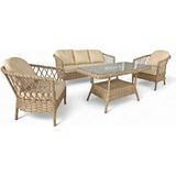 Monalin Mobilya Miami Kapuçino 5 Kişilik(3-1-1-Masa) Rattan Örgü Bahçe & Balkon & Teras Oturma Grubu Minderli & Camlı & Masalı Takımı