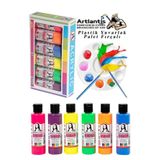 Monalisa Akrilik Boya 6 Renk X 70 Ml Fosforlu Neon Renkler 1 Paket Ve Yuvarlak Resim Paleti Fircali 1 Paket 10 Hazneli Boya Paleti Sanatsal Boyalar Icin Palet Akrilik Boya