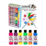 Monalisa Akrilik Boya 6 Renk x 70 ml Fosforlu Neon Renkler 1 Paket ve Yuvarlak Resim Paleti Fırçalı 10 Hazneli