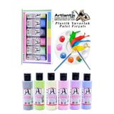 Monalisa Akrilik Boya 6 Renk x 70 ml Pastel Renkler 1 Pkt ve Yuvarlak Resim Paleti Fırçalı 1 Pkt 10 Hazneli Boya Paleti