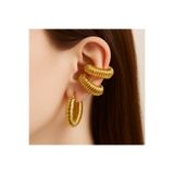 monalisatoka Kadın Gold Çizgili Kalın Halka Kıkırdak Küpe Earcuff Küpe (1 Adet)