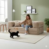 MONAMI Dechome 180 x 90 Midinest Kanepe | Yatakli Koltuğu | Fitilli Kadife Yıkanır | Orginal Sünger|modern Kanepe - Bej
