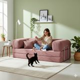 MONAMI Dechome 180 x 90 Midinest Kanepe | Yatakli Koltuğu | Fitilli Kadife Yıkanır | Orginal Sünger|modern Kanepe - Pembe